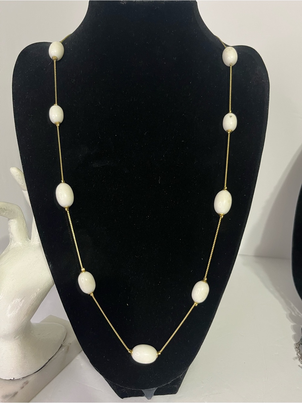 Source Unknown White Bead Necklace with Gold Chain